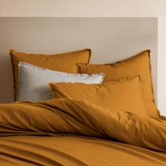 Linge de maison et décoration-Set de 2 taies d’oreiller unies à franges, COTON LAVÉ Caramel 65x65 cm