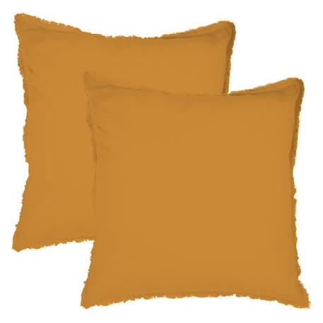 Set de 2 taies d’oreiller unies à franges, COTON LAVÉ Caramel 65x65 cm JAUNE 4 - vertbaudet enfant 