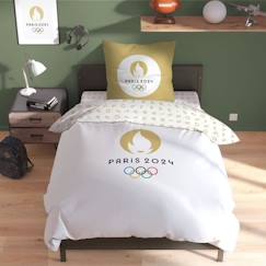 Linge de maison et décoration-Parure de lit imprimée 100% coton PARIS 2024 JEUX OLYMPIQUES LOGO 140x200 cm