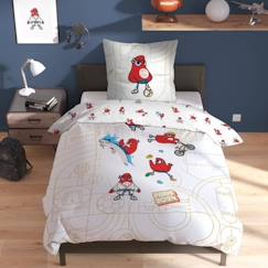 Linge de maison et décoration-Linge de lit enfant-Parure de lit imprimée 100% coton PARIS 2024 JO MASCOTTE OLYMPIQUE SPORT 140x200 cm