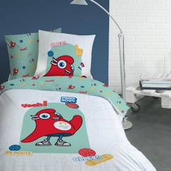 Linge de maison et décoration-Linge de lit enfant-Housse de couette-Parure de lit imprimée 100% coton PARIS 2024 JO MASCOTTE OLYMPIQUE ALLEZ