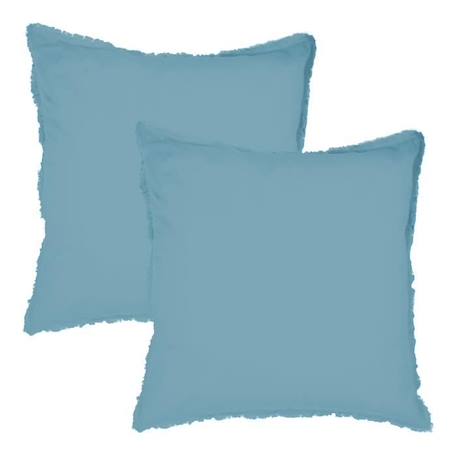 Set de 2 taies d’oreiller unies à franges, COTON LAVÉ Bleu glacier 50x70 cm BLEU 4 - vertbaudet enfant 