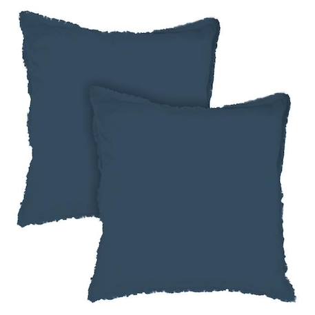 Set de 2 taies d’oreiller unies à franges, COTON LAVÉ Bleu nuit 50x70 cm BLEU 4 - vertbaudet enfant 