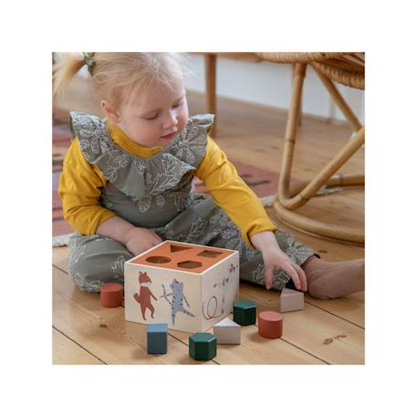 Cube à formes en bois Animaux - Eveil bébé - Sebra BEIGE 2 - vertbaudet enfant 