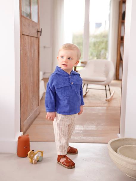 Ensemble bébé chemise en gaze de coton et pantalon bleu roi 1 - vertbaudet enfant 