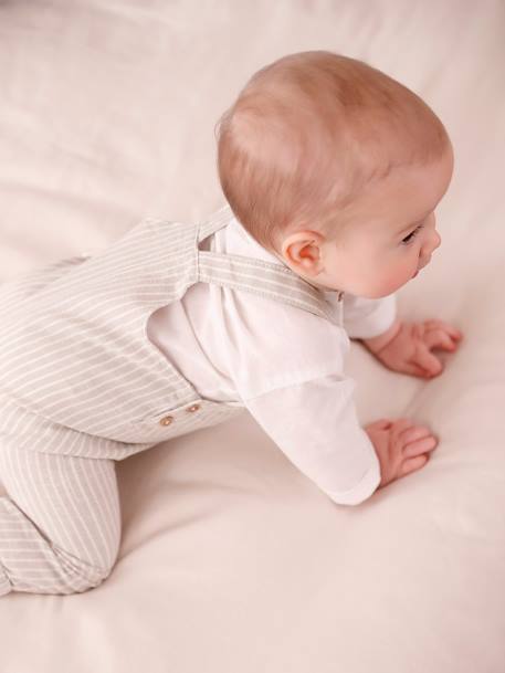 Ensemble bébé naissance cérémonie chemise salopette en lin et coton argile+bleu 10 - vertbaudet enfant 