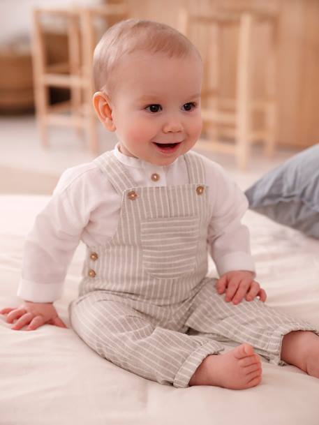 Bébé-Ensemble cérémonie chemise et salopette naissance en lin et coton