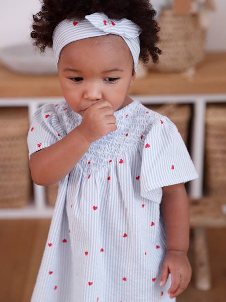 Ensemble en seersucker robe + short + bandeau bébé rayé bleu 2 - vertbaudet enfant 