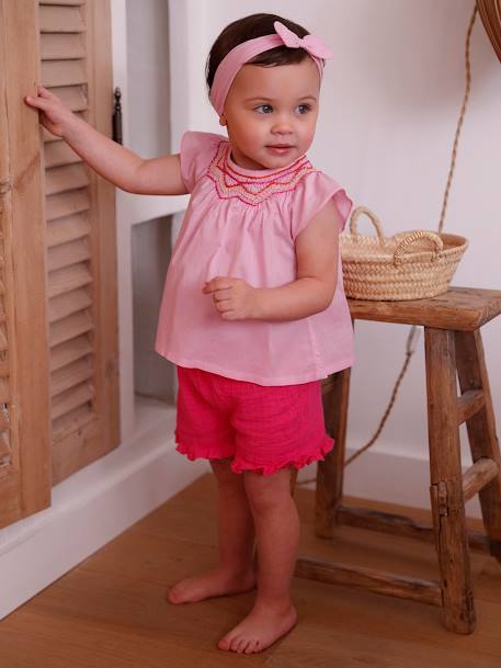 Ensemble blouse, short et bandeau bébé rose 2 - vertbaudet enfant 