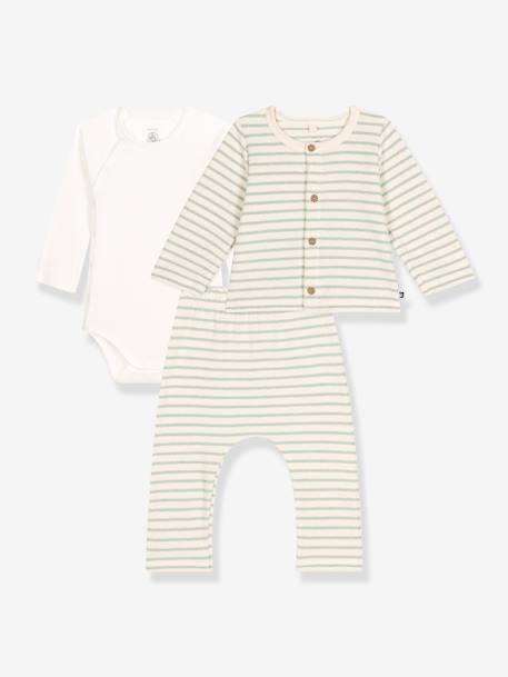 Ensemble 3 pièces bébé rayé vert 1 - vertbaudet enfant 