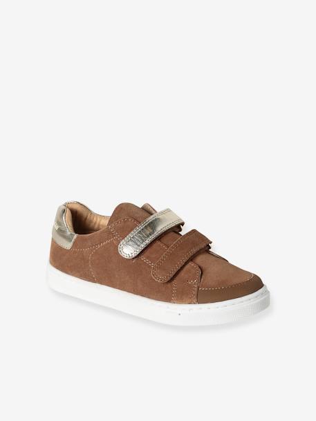 Baskets enfant fille cuir à scratchs marine+marron 7 - vertbaudet enfant 