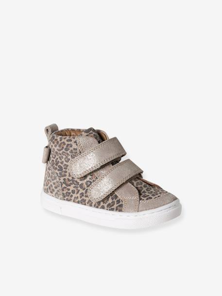Basket bébé fille cuir à scratchs beige imprimé 1 - vertbaudet enfant 