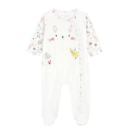 Pyjama bébé en velours ouverture zippée Happy Bunny BLANC 1 - vertbaudet enfant 