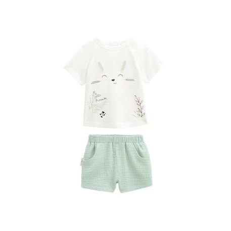 Ensemble bébé t-shirt et short en gaze de coton Frimousse VERT 1 - vertbaudet enfant 