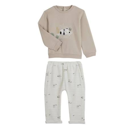 Ensemble sweat et pantalon bébé mixte en molleton Mini Panda BEIGE 1 - vertbaudet enfant 