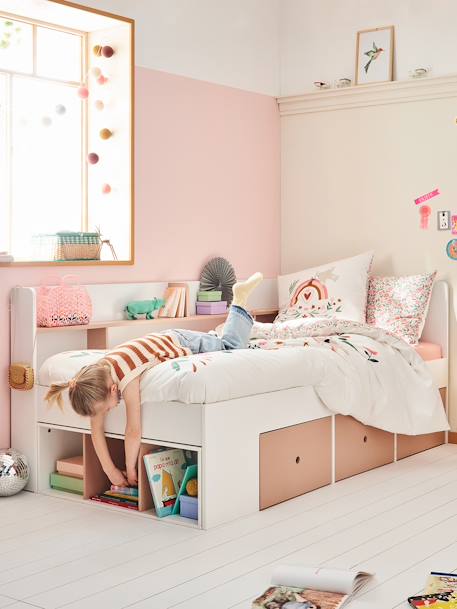 Lit plateforme enfant avec rangements BASEO blanc+Blanc/rose+Blanc/vert d'eau+bleu grisé+rose nude 7 - vertbaudet enfant 