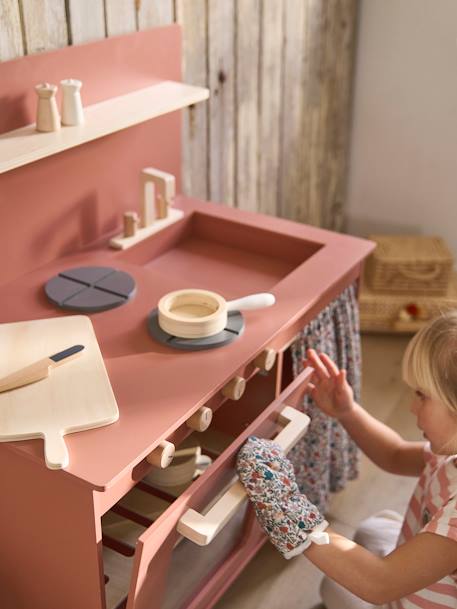 Cuisine en bois FSC® équipée avec rideau framboise+multicolore 2 - vertbaudet enfant 