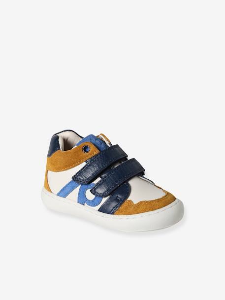 Baskets bébé garçon en cuir à scratchs bleu grisé+écru 7 - vertbaudet enfant 