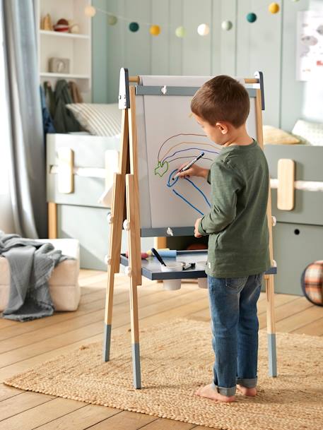Tableau pliable et réglable en hauteur 3 en 1 en bois FSC® blanc+marine+multicolore+Rose 11 - vertbaudet enfant 