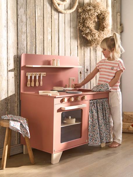 Cuisine en bois FSC® équipée avec rideau framboise+multicolore 1 - vertbaudet enfant 