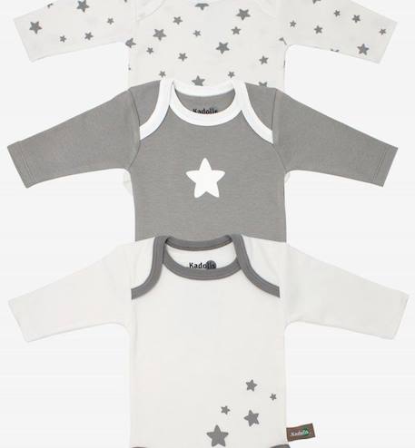 Body manches longues en Coton Bio à motifs étoiles (lot de 3) BLEU+GRIS 6 - vertbaudet enfant 