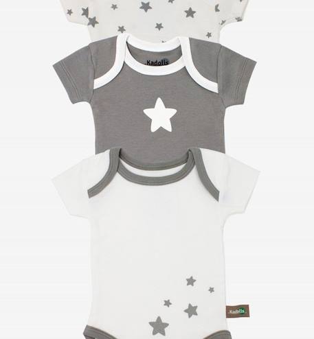 Body manches courtes en Coton Bio à motifs étoiles (lot de 3) BLEU+GRIS 6 - vertbaudet enfant 