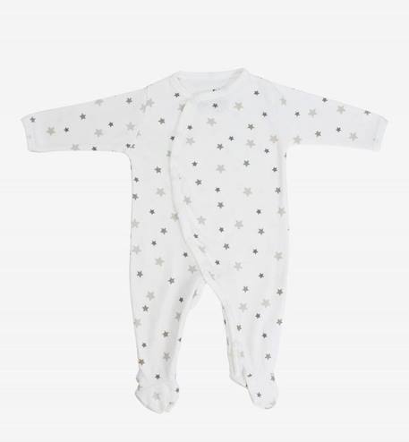 Pyjama bébé été Jersey Coton Bio motifs étoiles grises BLANC 1 - vertbaudet enfant 