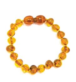 -Bracelet d’ambre bébé perles rondes miel avec fermoir sécurité