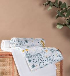 Puériculture-Toilette de bébé-Couches et lingettes-Langes emmaillotage en Coton Bio à motifs Yukari (lot de 2) (Blanc - 120 x 120 cm)