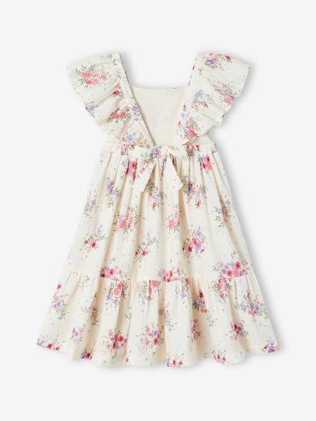 Robe à fleurs en gaze de coton fille écru 3 - vertbaudet enfant 