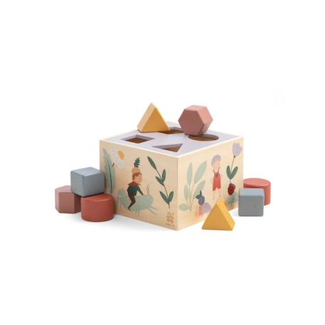 Cube à formes en bois - Puzzle Pixie Land - Sebra BEIGE 1 - vertbaudet enfant 