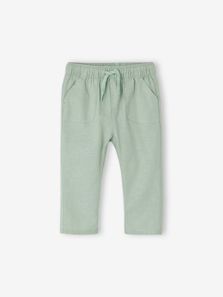 Pantalon léger en lin et coton bébé gris perle+vert sauge 4 - vertbaudet enfant 