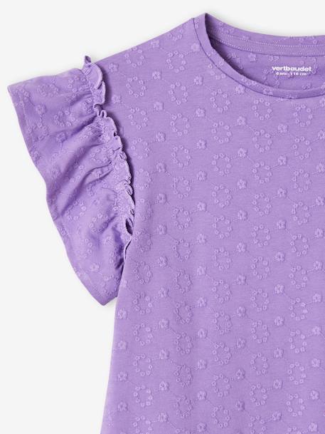Tee-shirt brodé fleurs fille manches à volant violet 4 - vertbaudet enfant 