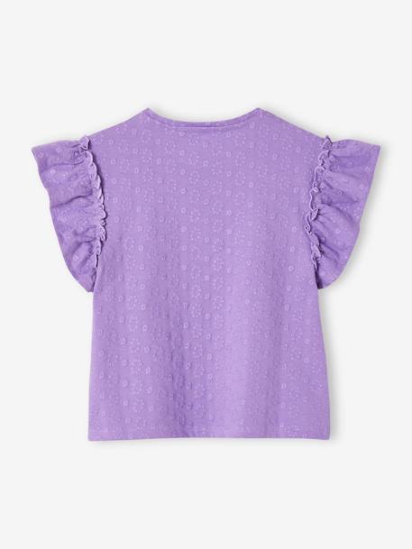 Tee-shirt brodé fleurs fille manches à volant violet 3 - vertbaudet enfant 