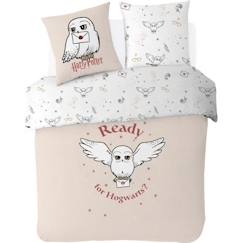 Linge de maison et décoration-Linge de lit enfant-Housse de couette-WARNER - Housse De Couette Harry Potter Hedwige 220x240 cm + 2 taies d'oreillers 63x63 cm - 100% Coton - Ecru