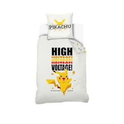Linge de maison et décoration-POKEMON - Housse De Couette Pokémon Pikachu High Voltage 140x200 cm + Taie D'oreiller Pikachu 63x63 cm - Blanc - 100% Coton