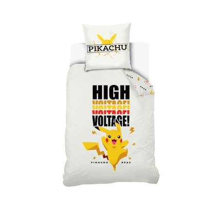 POKEMON - Housse De Couette Pokémon Pikachu High Voltage 140x200 cm + Taie D'oreiller Pikachu 63x63 cm - Blanc - 100% Coton BLANC 1 - vertbaudet enfant 