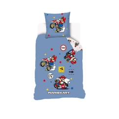 Linge de maison et décoration-MARIO - Housse de couette Mario Kart 140x200 cm + 1 Taie D'Oreiller 63x63 cm - 100% Coton - Bleu