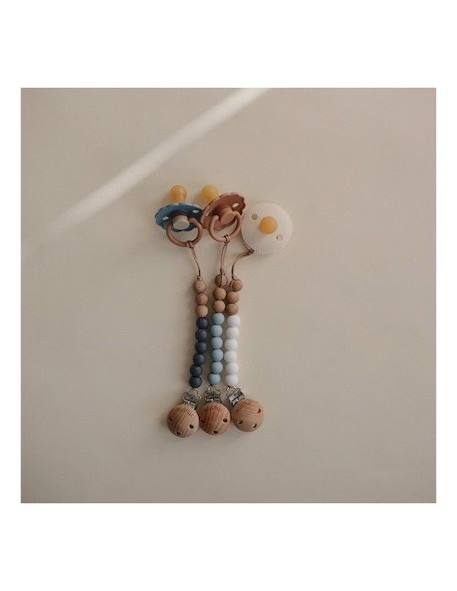 Attache sucette en bois et silicone - Eva Bleu - Avec clip - Porte tétine bébé - Mushie BLEU 2 - vertbaudet enfant 