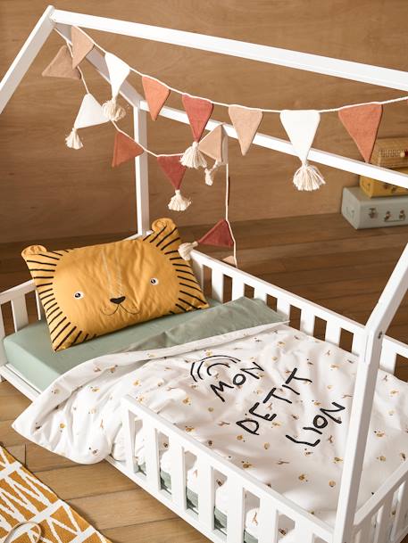Housse de couette bébé MON PETIT LION ivoire imprimé / vert 1 - vertbaudet enfant 