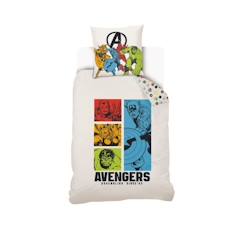 Linge de maison et décoration-MARVEL - Housse de couette Avengers 140x200 cm + 1 Taie d'oreiller 63x63 cm - 100% Coton - Blanc