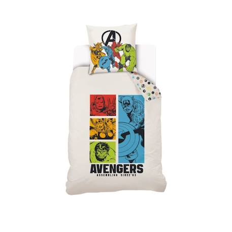 MARVEL - Housse de couette Avengers 140x200 cm + 1 Taie d'oreiller 63x63 cm - 100% Coton - Blanc BLANC 1 - vertbaudet enfant 
