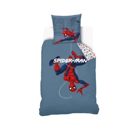 MARVEL - Housse de couette Spiderman 140x200 cm + 1 Taie d'oreiller 63x63 cm - 100% Coton - Bleu BLEU 1 - vertbaudet enfant 