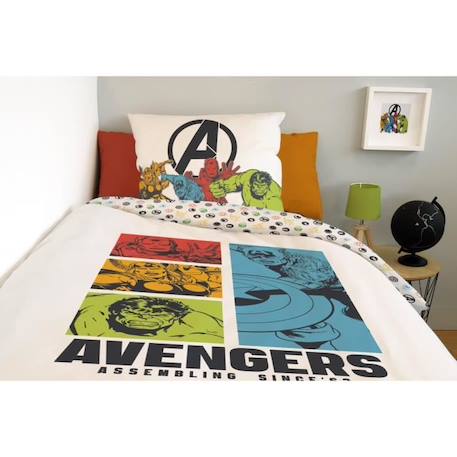 MARVEL - Housse de couette Avengers 140x200 cm + 1 Taie d'oreiller 63x63 cm - 100% Coton - Blanc BLANC 4 - vertbaudet enfant 