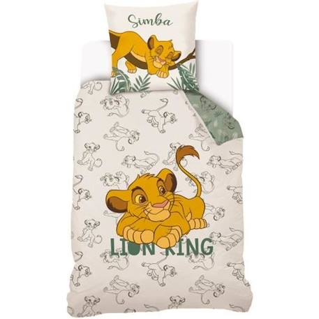 DISNEY - Housse de couette Le Roi Lion Simba 140x200 cm + 1 Taie d'oreiller 63x63 cm - 100% Coton - Blanc BEIGE 1 - vertbaudet enfant 