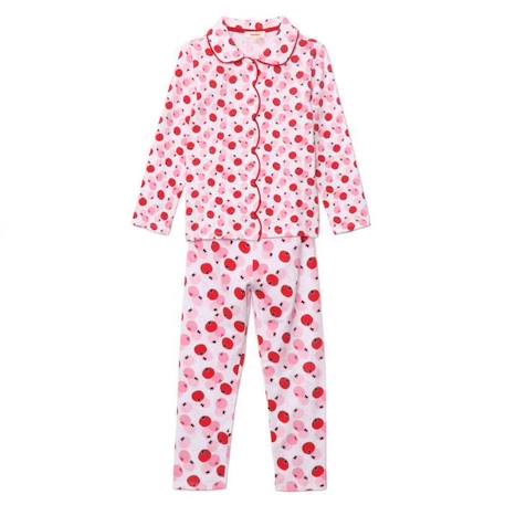 Fille-Pyjama, surpyjama-Pyjama long imprimé pommes - Ensemble chemise et pantalon - 95% Coton - 5% Elasthanne - Rose