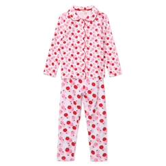 Pyjama long imprimé pommes - Ensemble chemise et pantalon - 95% Coton - 5% Elasthanne - Rose  - vertbaudet enfant