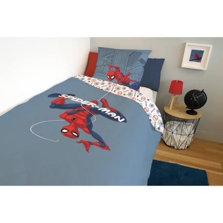 MARVEL - Housse de couette Spiderman 140x200 cm + 1 Taie d'oreiller 63x63 cm - 100% Coton - Bleu BLEU 2 - vertbaudet enfant 