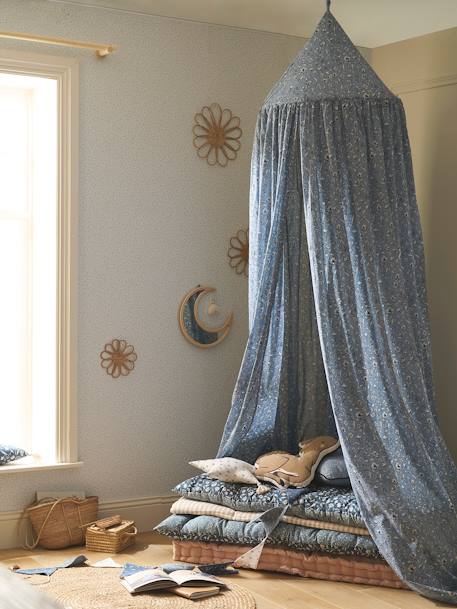 Ciel de lit en coton lavable motif fleur INDIA bleu imprimé 3 - vertbaudet enfant 