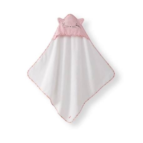 Serviette De Bain A Capuche 80x80 cm + Gant De Toilette Escapade Kawaii 15x21 cm - 100% Coton - 400 GSM - Blanc Et Rose ROSE 2 - vertbaudet enfant 